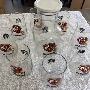 NFL Washington Redskins Set of 8 Juice Glasses with Carafe, Glasses are 4.75 in